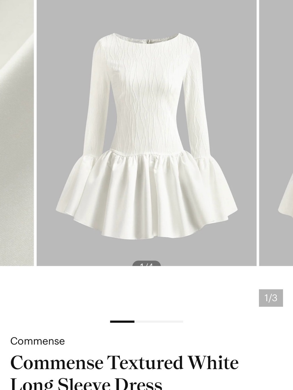 Commense White Textured Dress with Flared Hem, Sz S